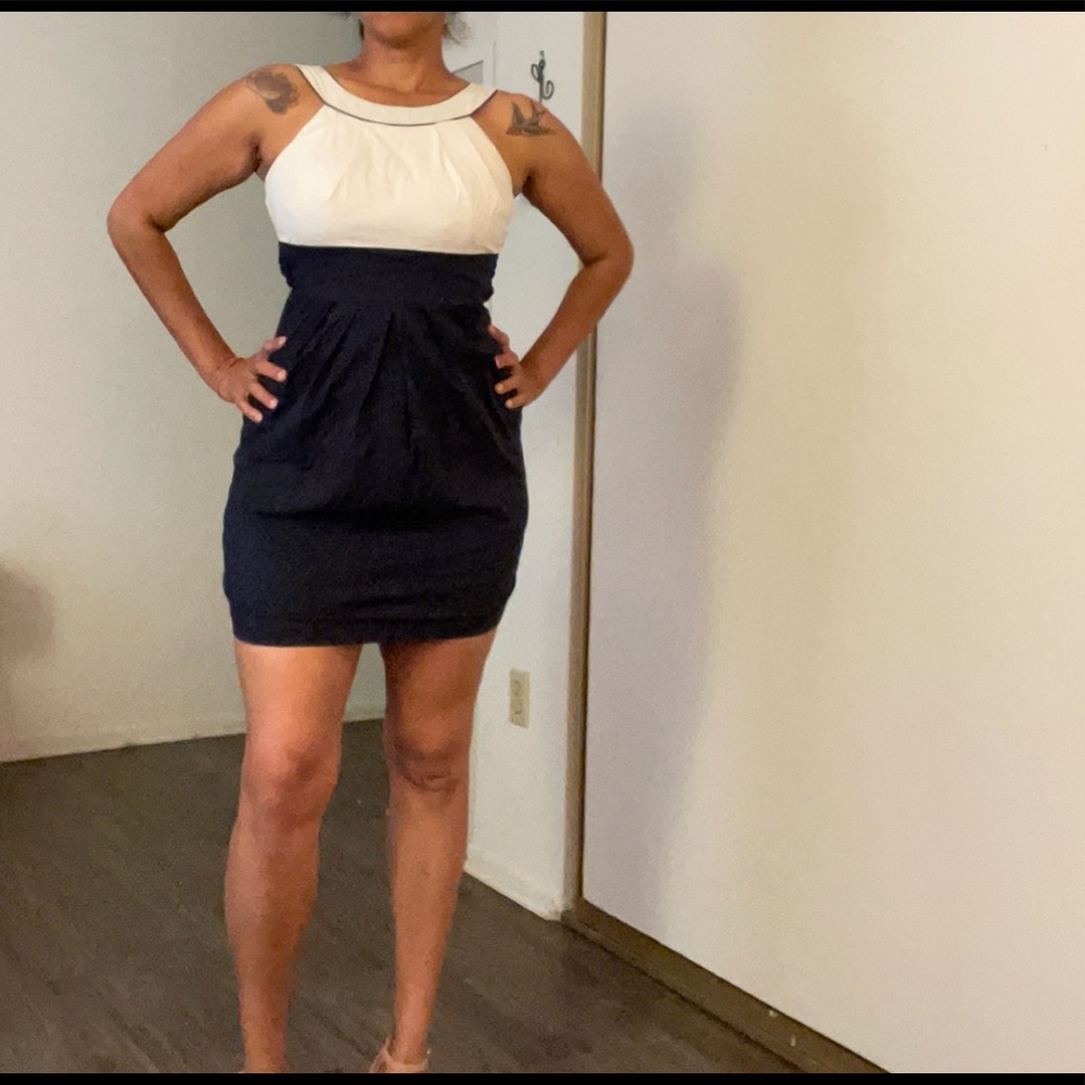 Navy and white halter dress